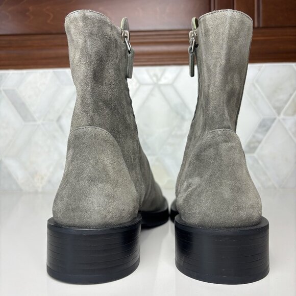 8.5B Gray Grey Suede Leather Rubber Block Heel Sole Zip 5050 Bold Ankle Bootie - Picture 10 of 16